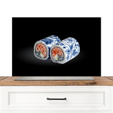 Spritzschutz Küche - Sushi - Delfter Blau - Reis - Fisch - Elegant