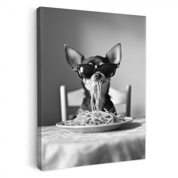 Leinwandbilder - Chihuahua - Hund - Sonnenbrille - Humorvoll - Schwarz - Weiß - Spaghetti