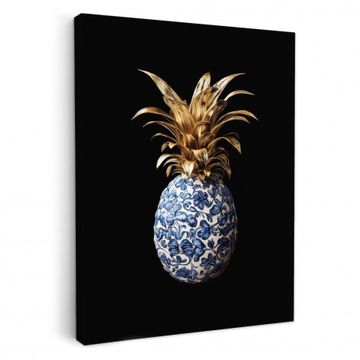 Leinwandbilder - Ananas - Blumenmuster - Gold - Delfter Keramik