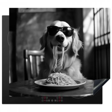 Golden Retriever - Hund - Fröhlich - Teller Spaghetti - Schwarz - Weiß