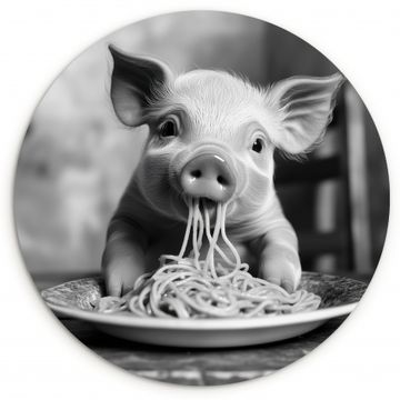 Runde Bilder - Schwein - Niedlich - Spaghetti - Schwarz und weiß - Tier