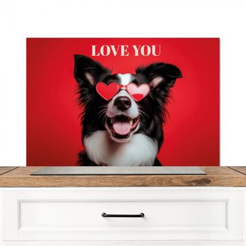 Spritzschutz Küche - Hund - Herz-Brille - Loveyou - Rot