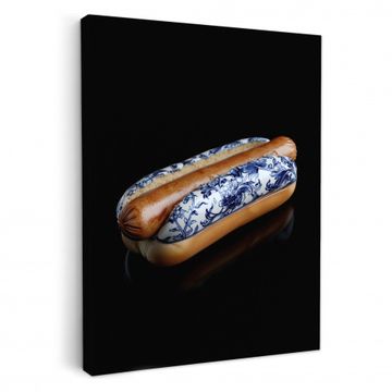 Leinwandbilder - Hot Dog - Porzellan - Delfter Blau - Lebensmittel