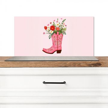 Spritzschutz Küche - Cowboystiefel - Rosa - Strauß - Blumen