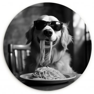 Runde Bilder - Golden Retriever - Hund - Fröhlich - Teller Spaghetti - Schwarz - Weiß