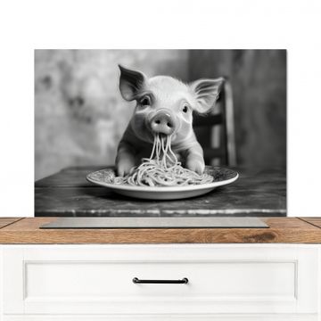 Spritzschutz Küche - Schwein - Niedlich - Spaghetti - Schwarz und weiß - Tier